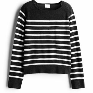 H&M Women's Fine Knit Sweater Black and White Stripe Size Small Pre-Loved